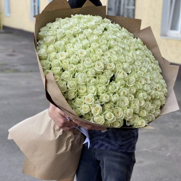 Большой букет 201 белая роза с упаковкой